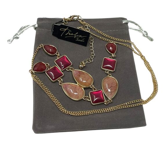 Thalia Sodi Red & Pink Gold-Tone Y-Drop Statement Necklace | NWT | Long - Picture 2 of 2